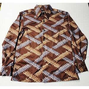 VTG 70s Johnny Miller Sears Geometric Disco Shirt Dagger Collar USA Excellent